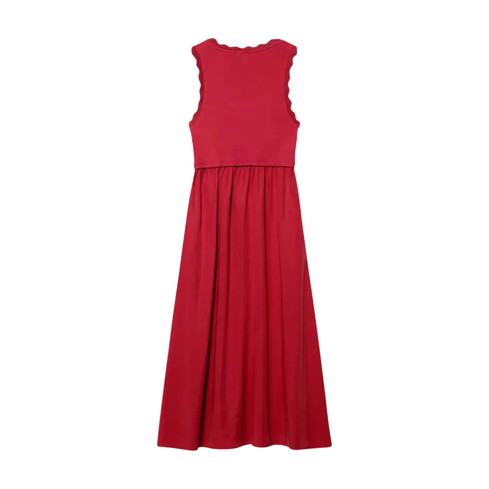 Mint Velvet Red Scallop Trim Midi Dress